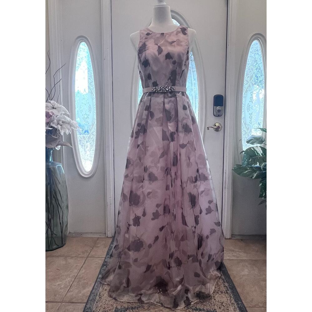 NWOT Eliza J Floral Organza Embellished Champagne Metallic Jacquard Ball Gown 6 - Picture 2 of 12